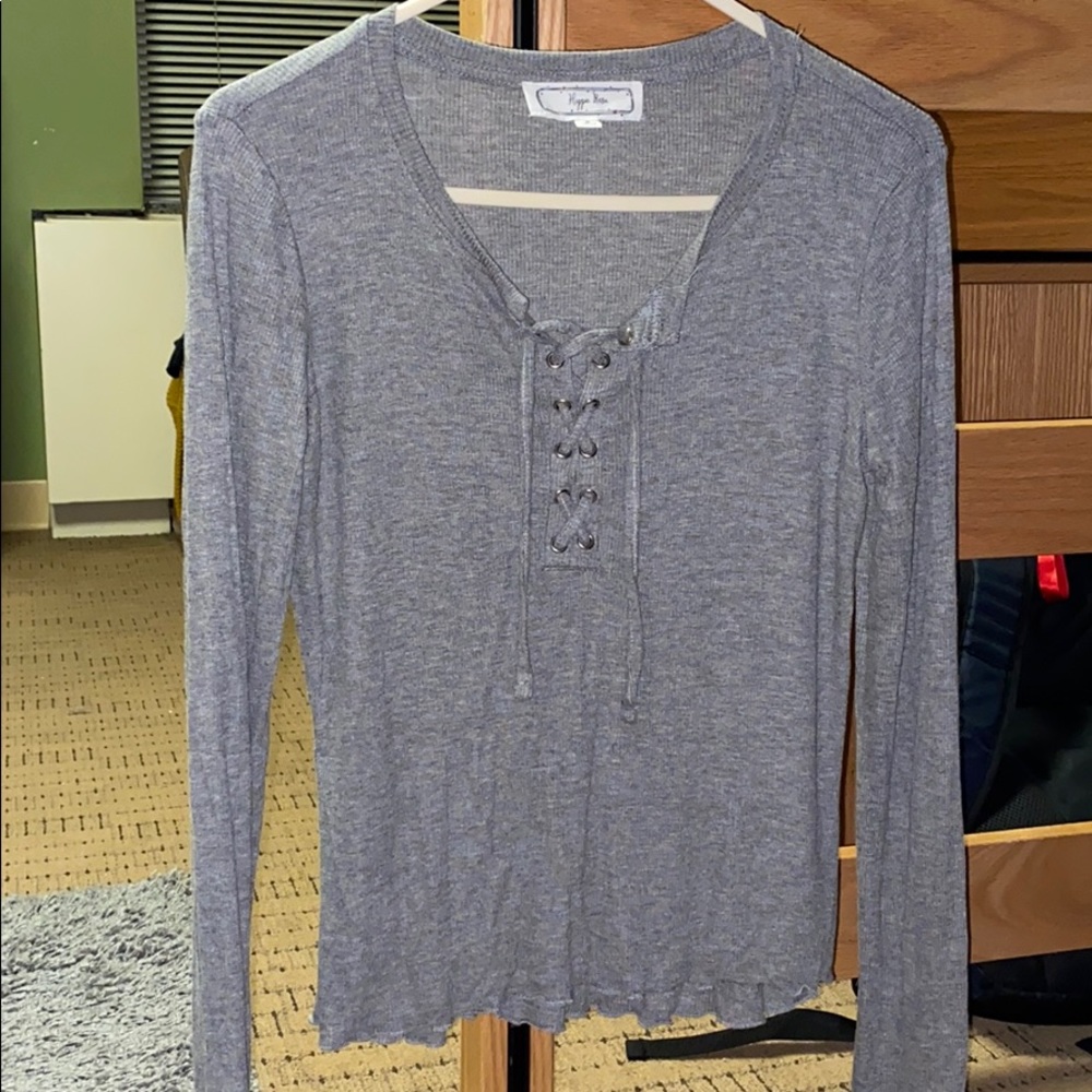 Grey Tie Long Sleeve Blouse
